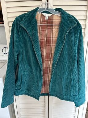L.L. Bean vintage flannel plaid lined Teal Corduroy full Zip Jacket sweatshirt